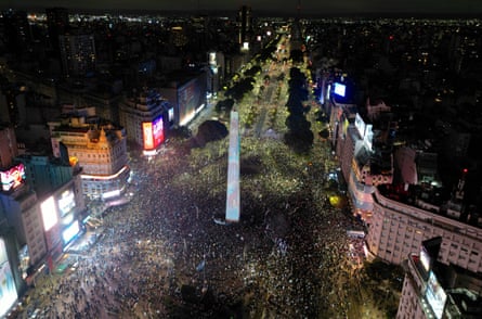 Argentina’s fans gather at the Obelisco after losing the World Cup final.