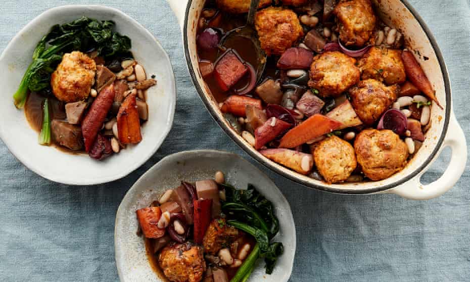 Anna Jones’s root vegetable stew with celeriac dumplings.