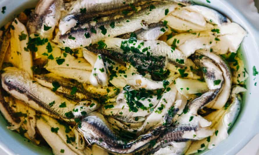 Boquerones, a dish of marinated anchovies.