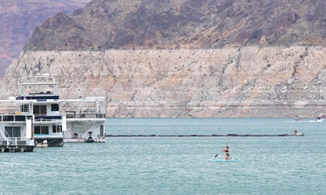 A woman paddles across the water at Lake Mead, Nevada last week.
