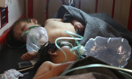 Syrian children receive treatment at a hospital following a suspected toxic gas attack in Khan Sheikhun.