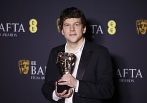 Jesse Eisenberg accepted Kieran Culkin’s best supporting actor award on his behalf for A Real Pain