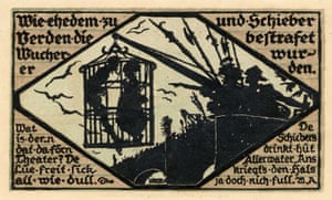 Notgeld from Verden, 1921, showing two men hanging in a cage.