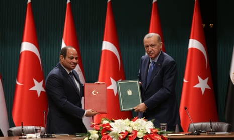 Abdul Fatah al-Sisi and Recep Tayyip Erdoğan (right)