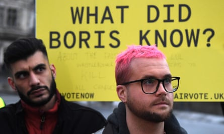 Chris Wylie (right) at a Fair Vote rally in London, 29 March 2018, alongside Shahmir Sanni, who blew the whistle on funding irregularities in the Vote Leave campaign.