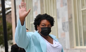 US politician and voting rights activist Stacey Abrams arrives to meet with US President Joe Biden at Emory University in Atlanta, Georgia.