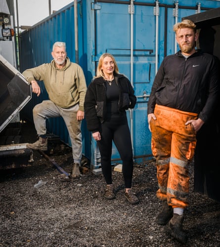 Kye Cooper of East Herts Surfacing (on right), with his sister Tilly and their father, Spencer