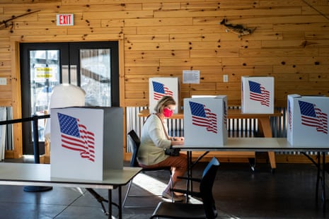 Cindy Spellberg of Granger, Iowa casts her vote on election day in Granger, Iowa.