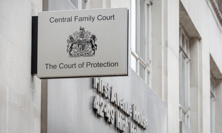 A court of protection sign on the exterior of the central family court in London