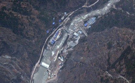 Satellite image shows Trishuli River and Rasuwagadhi Hydro Plant area before the floods