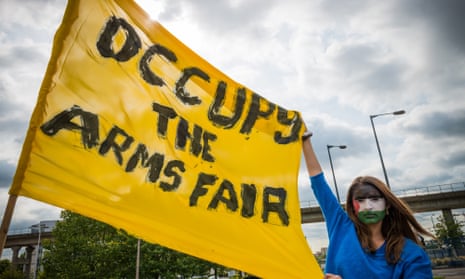 Anti-arms trade activists protest outside the last DSEI event in September 2015.