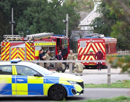 Fire engines and a police car