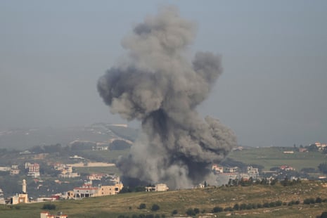 A photograph taken from the southern Lebanese area of Marjayoun shows smoke as it rises from the site of an Israeli airstrike that targeted the village of Kfar Tebnit on 11 May 2026.