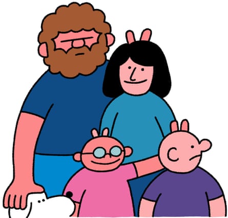 Illustration of a couple with two children