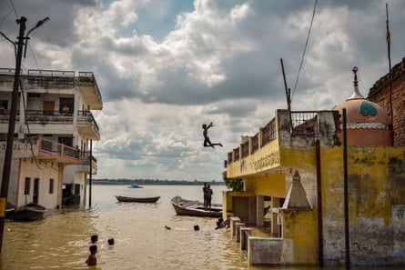 Rising water levels in rivers cause flooding at Allahabad, India in 2021.