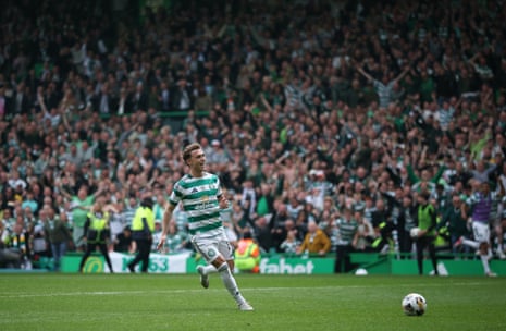 Callum Osmand slots the ball into an empty net for Celtic’s third goal.