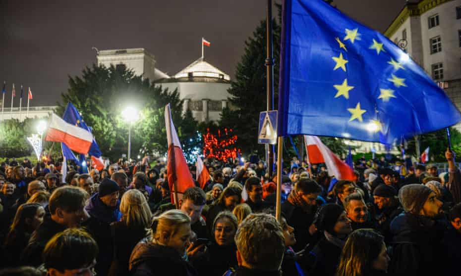 A protest against judicial reforms outside the Polish parliament
