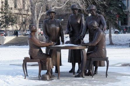 The Nellie McClung memorial by Helen Granger Young in Winnipeg, Canada, celebrates five suffragists known as the Famous Five.