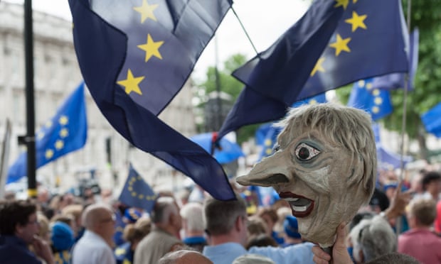 Pro-EU protesters with an effigy of Theresa May, London, June 2017