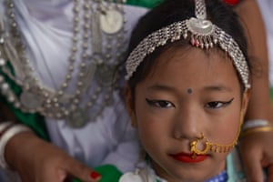 Nepal, Kathmandu. A girl from the Tharu community takes part in a ritual during the Shama Chakewa festival to honour the relationship between siblings