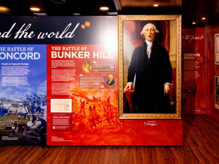 An AI George Washington speaks from an exhibition wall