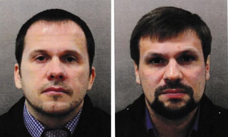 Metropolitan police images of the Skripal suspects Alexander Petrov, left, and Ruslan Boshirov.