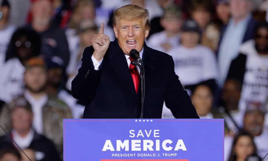 Donald Trump speaks at a Save America rally.