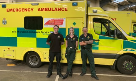 Paramedics in the East of England Ambulance Service wearing visors made by Chiltern Academy.