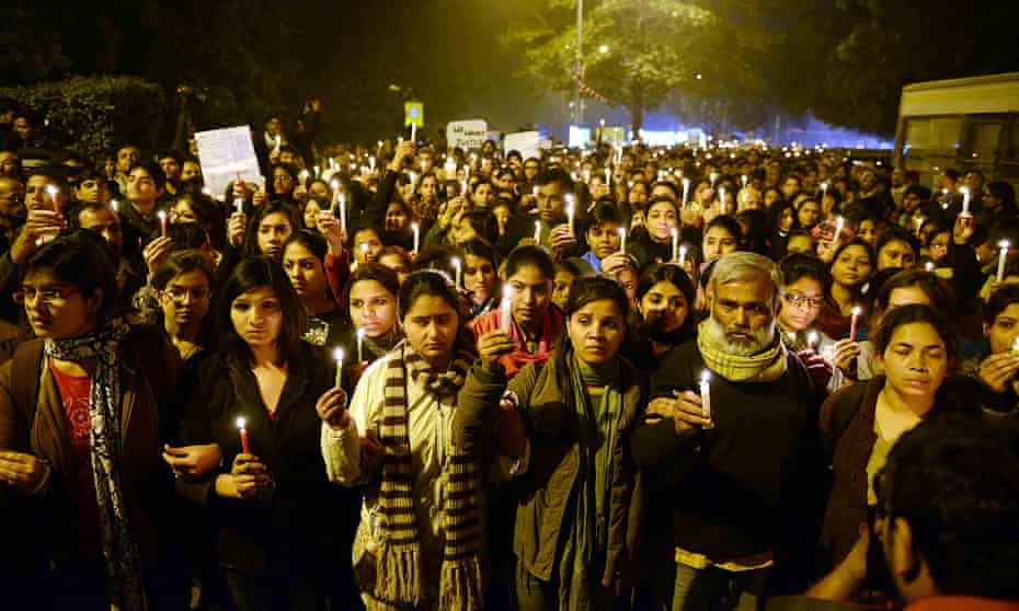 Protestors in India hold candles during a rally in Delhi in 2012 after the death of the bus rape victim.