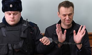 Navalny in court after his arrest during a protest rally in Moscow last month.