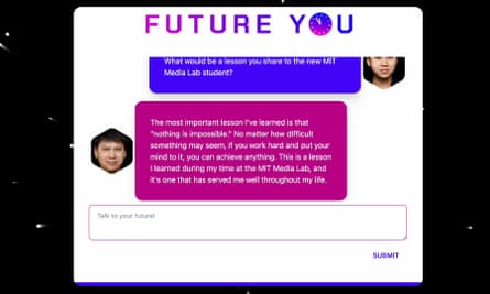 MIT’s AI-powered chatbot, Future You, which simulates a user’s older self and dishes out advice.