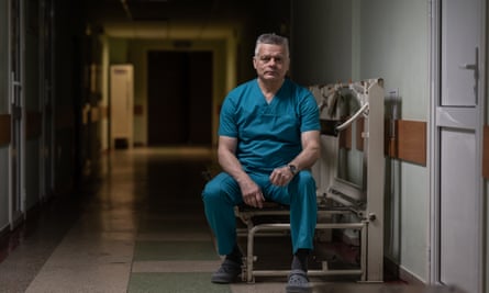 Traumatologist Serhiy Mudryi at the hospital he now works at in Kyiv.