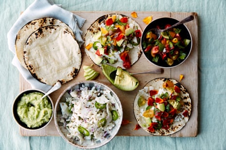 Anna Jones’ cauliflower ceviche tacos with a lime and tomato salad.
