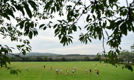 Rugby players training.