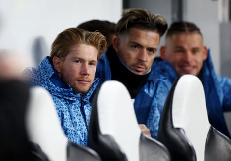 Manchester City's Kevin De Bruyne, Jack Grealish and Kalvin Phillips