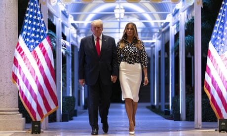 Donald and Melania Trump arrive for a speech at Mar-a-Lago in Palm Beach, Florida.