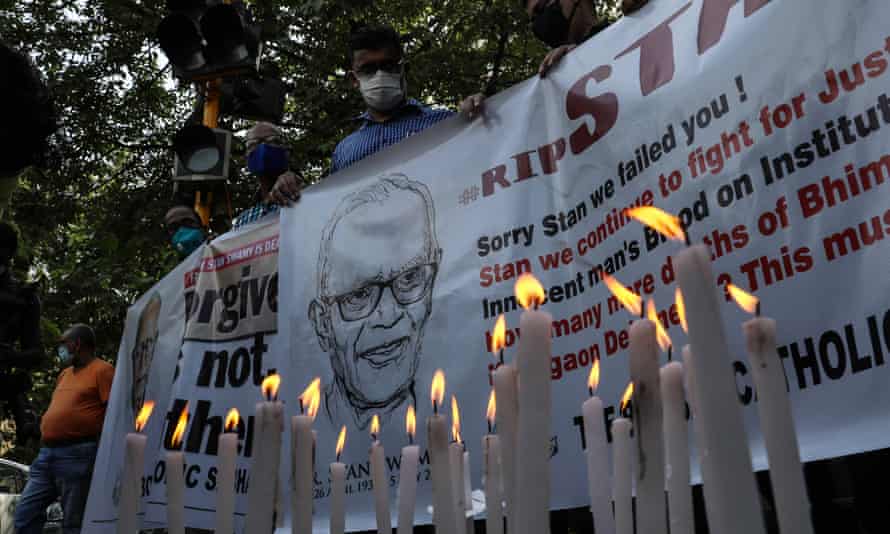 A prayer meeting after the death of Stan Swamy in Mumbai in July.