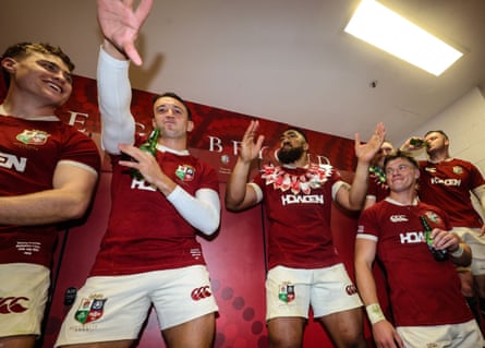 The Lions celebrate victory in the second Test.