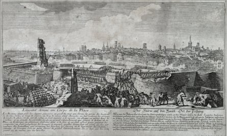 The troops of Philip V enter through the walls of Barcelona in 1714.