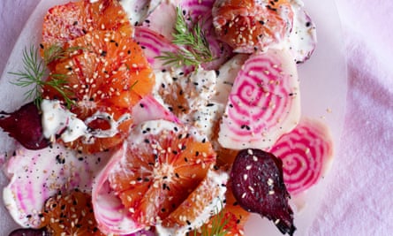 Sharp and salty: beetroot, orange and yoghurt salad.