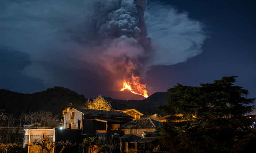 Etna’s eruption seen from the village of Monterosso.