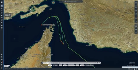 A map showing tanker movements through the strait of Hormuz
