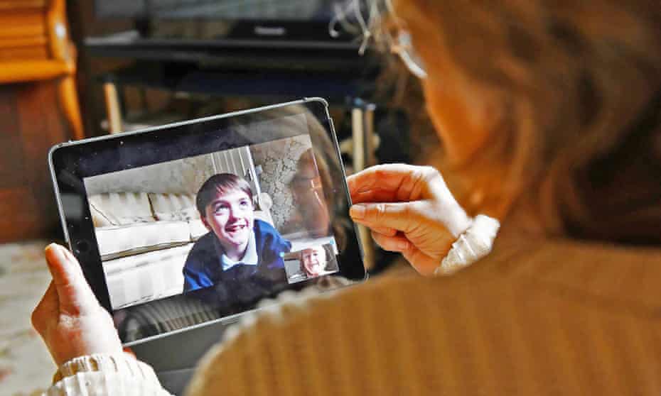 Mary Dunne, 78, from County Louth in Ireland, talks to her grandson Jack, 11, over Zoom