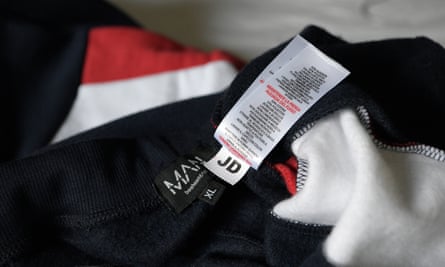 A JD label on the tracksuit bought by the Guardian.