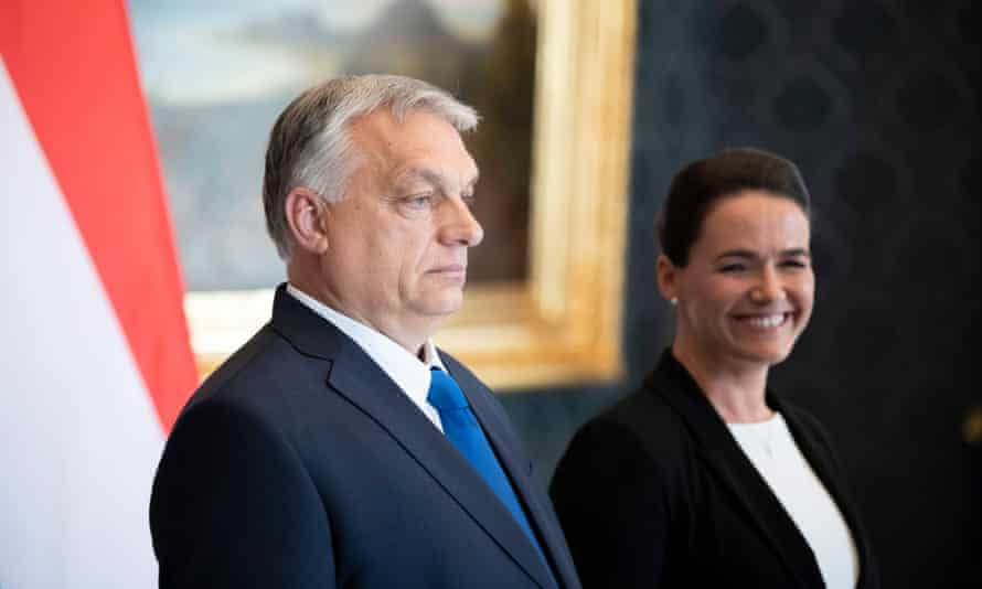 Hungarian President Katalin Novak (R) and Prime Minister Viktor Orban.