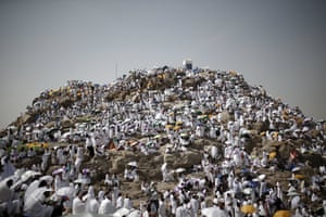 Muslim pilgrims on the hajj visit the Mount of Mercy, outside the holy city of Mecca.