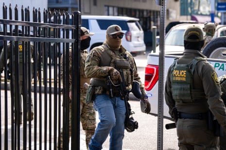 Immigration and Customs Enforcement (ICE) and US Customs and Border Protection (CBP) patrol near a Lowe’s hardware store in New Orleans, Louisiana.
