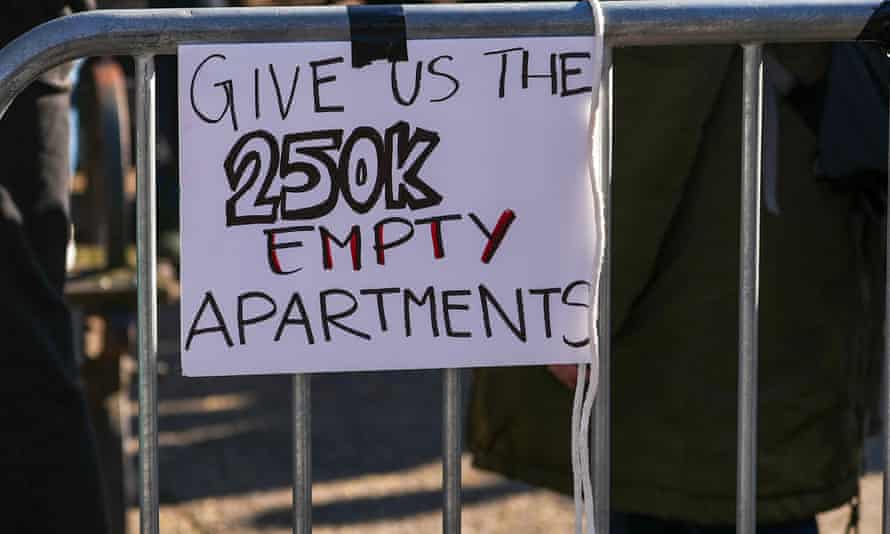A sign at a protest against the sweeping of homeless encampments in the East Village, on 8 April.