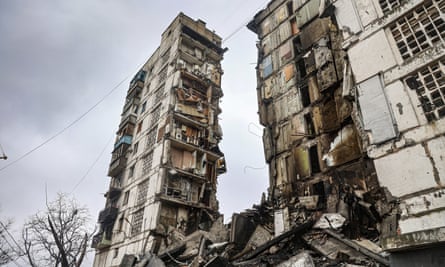 A damaged building in Mariupol on 13 April 2022