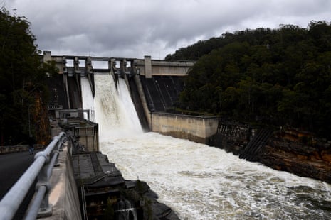 The Warragamba Dam spillway during flooding in 2021. The dam is currently at 96% capacity.